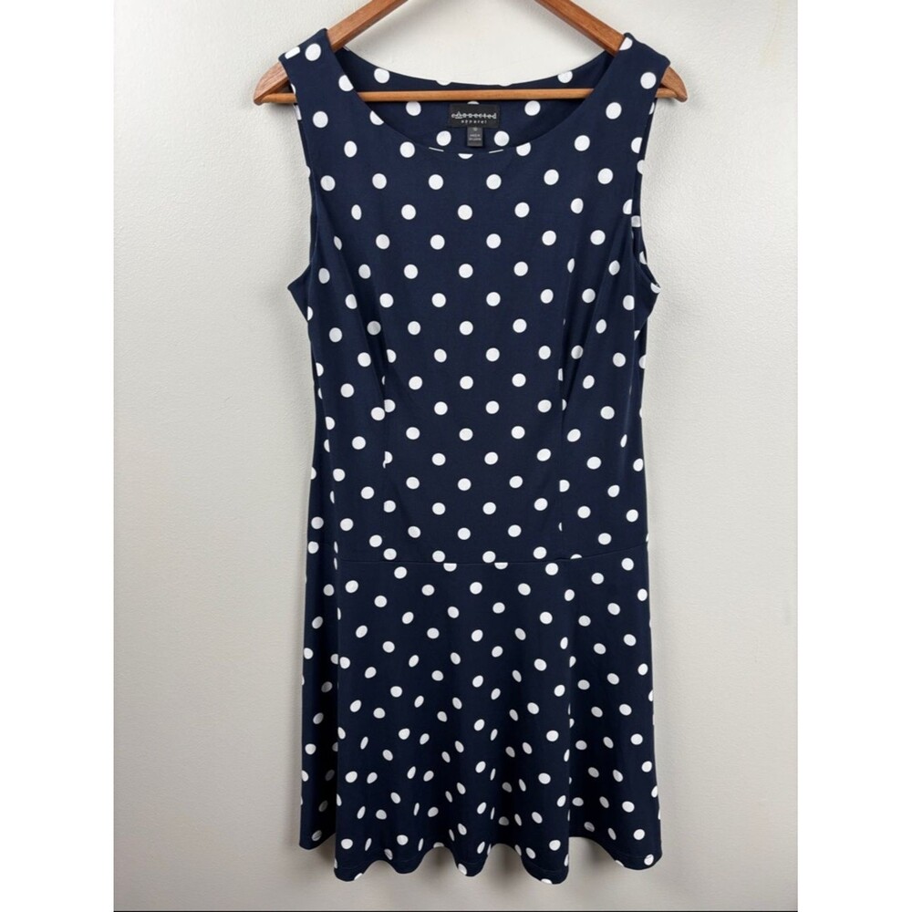 connected apparel Navy and White Polka Dot Sleeveless dress size 10 - Picture 4 of 7